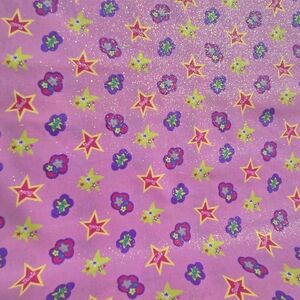 Vintage 2001 Barbie Glitter Fabric Pink Stars Flowers Mattel Springs Cotton 5 Yd